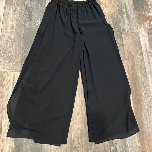 Adrianna Papell Black Sheer Crepe Wide Leg Pants Evening Palazzo Sz 12 Beaded - Picture 9 of 9